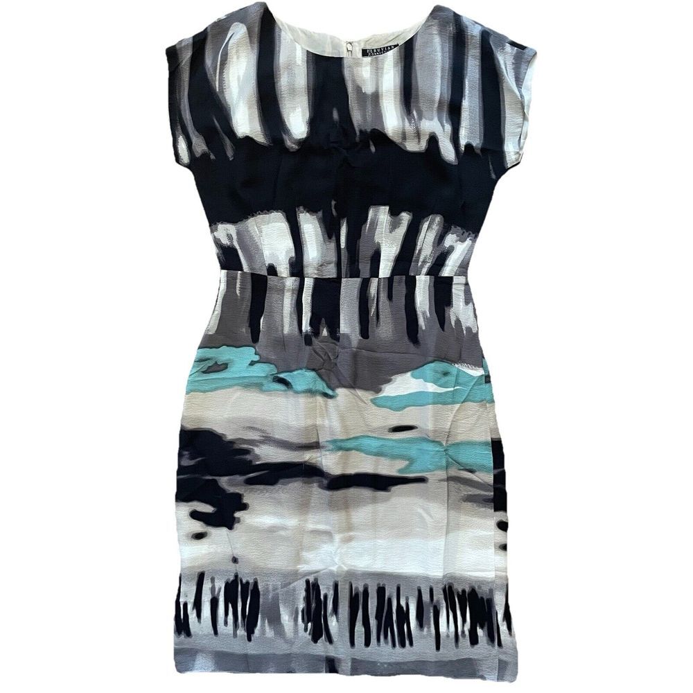 Peruvian‎ Connection Silk Sheath Dress Women 8 Black Quiet Luxury Art To Wear